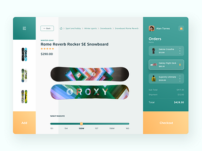 Ski Equipment Ecommerce Site bucket buy cart dashboard design ecommerce interface product page profile shop ui ux web winter