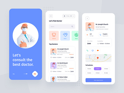 Medical Mobile App 3d app book app care clinic consulting dental care details page doctor home screen icon illustrator list page map medical mobile onbording schedule ui ux