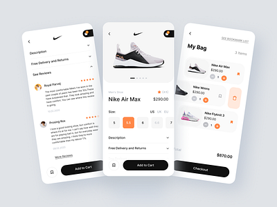 Shoes App add to cart application cart checkout page delivery app details e shop ecommerce mobile mobile responsive nike shoes online store product reviews service shoes app ui user experience user interface ux