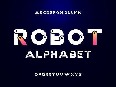 Robot typeface in technology style alphabet font geometric icon k logo lettering lettermark logo m logo mechanical p logo r logo robot s logo tech font technology trend typeface typogaphy