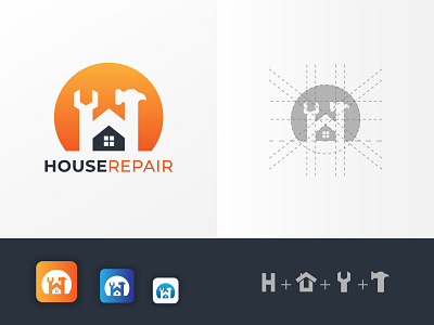House Repair Logo concept with H letter app icon binding business clean company construction h logo hammer home labor letter h logo logo logotype modern repair shape style technology wash