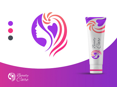 Beauty Care logo design boutique care caring colorful curly hair feminine floral heart lady logo design love natural skin spring women face women logo