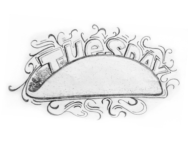 Taco Tuesday austin hand lettering process sketch taco torchys tuesday