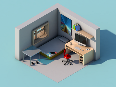 🎮 Student Room 3d 3d art cartoon cinema 4d color concept creative design gamer illustration isometric isometric illustration low poly lowpoly nintendo switch room trending vector