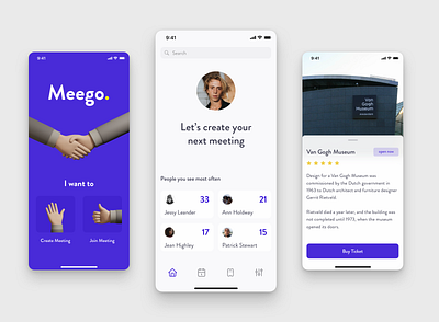 Meego - Mobile App for Meetings 3d ilustration agency app app design app ui design application clean design ecommerce illustration interface ios meeting app mobile ui ui ux uiuxdesign ux
