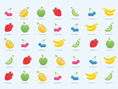 Fruit Icons apple banana blueberry fruit grape green honeydew icons minimal orange strawberry