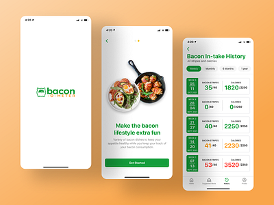 Bacon-O-meter | Bacons & Calories in check design diet dribbblebib dribblebibs fitness food graphic design health mobile app mobile ui ui