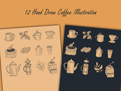 Hand Draw Coffee Illustrations branding coffee illustration logo logogram retro vintage vintage logo