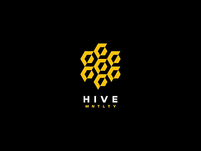 HIVE MENTALITY gold hive logo logo design logomark negative space white yellow