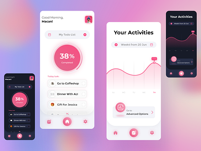 Fantasy Task Manager app dark dark mode dark theme design fantasy figma iran light light theme minimal pink rebound soft tehran ui