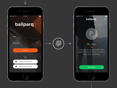 Ballparq login app login prototype touchid ux
