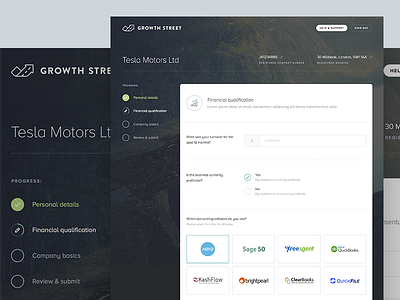 Growth Street - Signup application desktop form interface progress signup ui