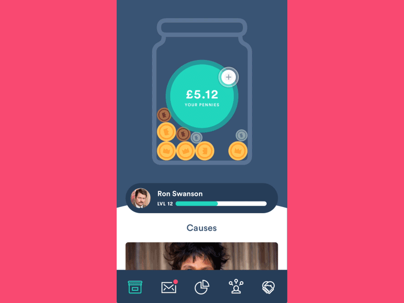 Penny Change Feed charity feed mobile pennies transition ui