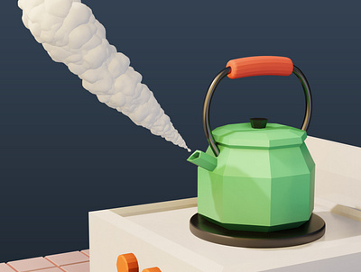 Boiling Kettle 3d 3d art 3d model 3d modelling blender kettle lowpoly lowpoly3d lowpolyart steam