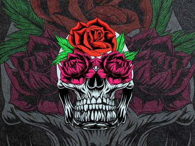 Skull n' roses art artwork concept design drawing flowers graphic idea illustration love rose skull