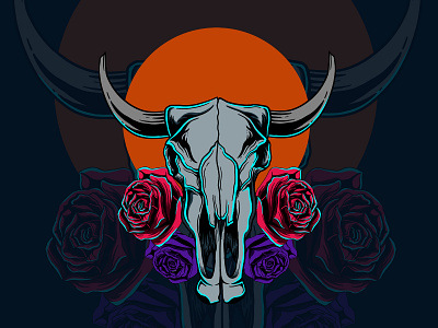 Bull And Roses art artwork awesome branding concept design drawing graphic idea illustration journey love vector wild