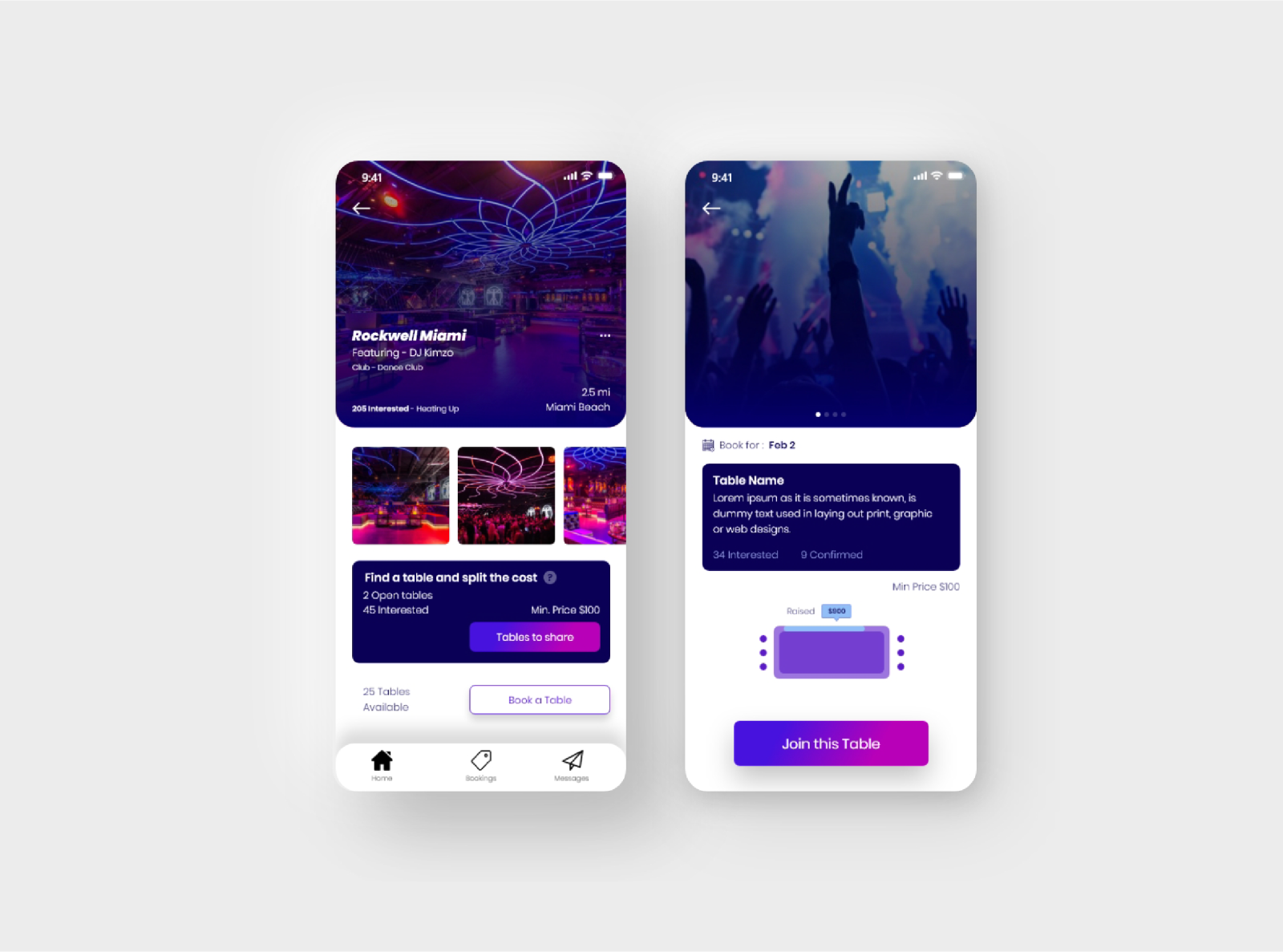 Club table booking app by Dkb on Dribbble