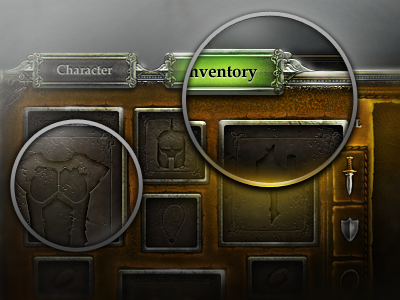 Item and Equipment Inventory classical game design game interface icons interface medieval photoshop popup ux