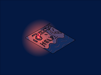 island wreckage (plotober 5) 3d 90s cartoon beach campfire design fire illustration lot night plane plane crash plot sunset