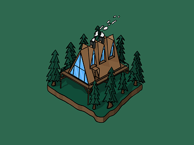 A Frame Cabin 3d 90s cartoon a frame aframe cabin evergreen fireplace forest hill illustration lodge lot plot ski lodge snowboard lodge trees woods