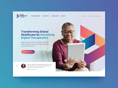 Digital Therapeutics Alliance - Website and Mobile Design animation branding clean colorful design gradients health healthcare homepage illustration interaction landing page medical mobile prototype responsive ui web design website