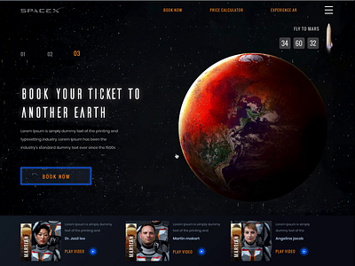 A landing page design for mars mission - Book ticket to mars adobe adobe xd adobexd booking interaction mars minimal space ticketbooking travel ui uiux xd xd design xddailychallenge