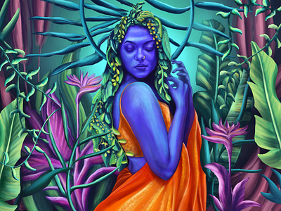 Digital painting - Ahaaana, lady with plants.