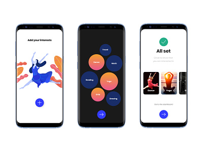 Set your interests - Personalized app daily life goals hobbies illustration interests mobile app design tasks ui ui design uiux