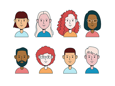 Avatar profile picture icon set including male and female avatar blond brown brunette business character collection community design face female flat ginger girl group guy male man profile woman