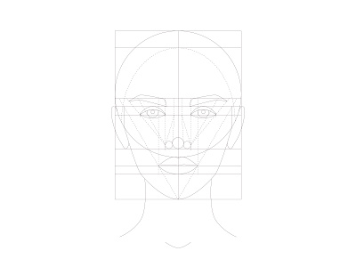 Ideal facial proportions. Golden ratio face. Outline template.
