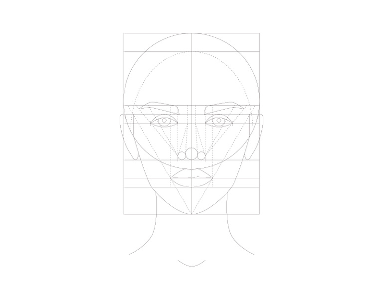 Ideal facial proportions. Golden ratio face. Outline template. by Art