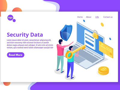 Secure Data computer concept confidential connection data design flat icon illustration information internet isometric network personal protection security technology vector web