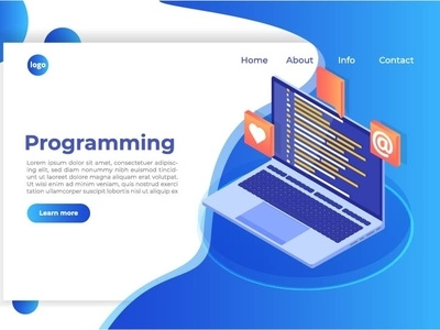 Programming isometric. Landing page template. banner business concept design icon illustration isometric landing page programming ui ux vector