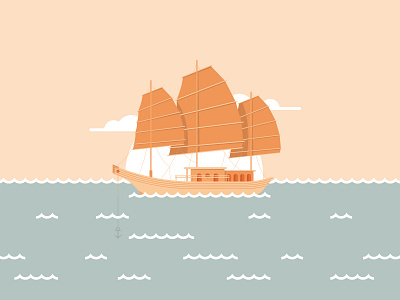 Chinese junk boat asia boat card game china design flat graphic design illustration illustrator junk sea