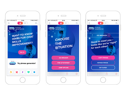 Phrase Generator App app design durex mobile tinder ui