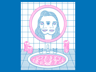 PUP - Bloody Mary, Kate and Ashley bathroom blood bloody mary candle fan art grid halftone illustration mirror monoline music procreate twins