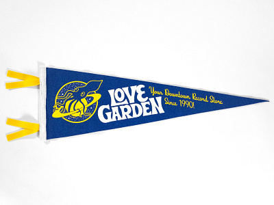 Love Garden - Since 1990 Pennant 1990 beale beverly hoodfonts oxford pennant record store screenprint script space squid
