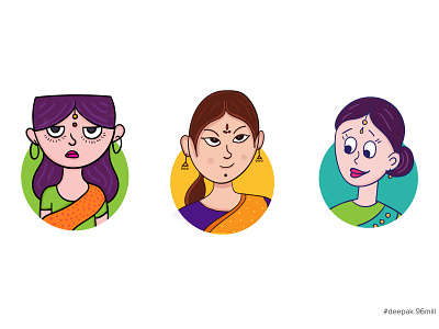 Indian Girls Stickers blob brush deepak 96mill illustraiton indian cartoon sticker sticker design