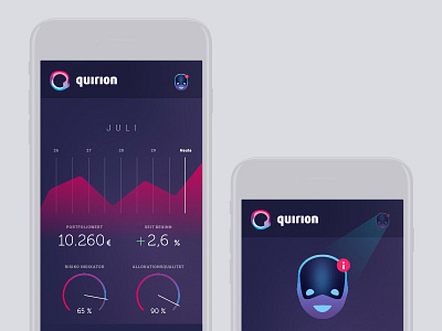 Quirion rebranding Roboadvisor app banking design logo uxui