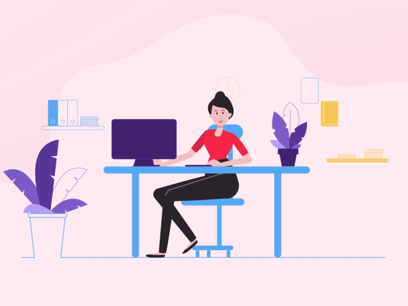 Part of Video for Romper Agency after effects animation character character design computer duik lady office pink plant woman