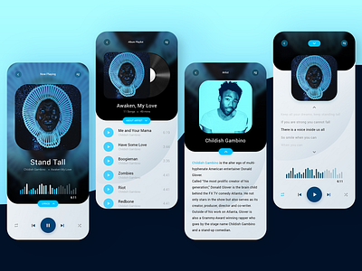 Music Player • Mobile App • UI Design Exploration blue brand clean cyan design equaliser equalizer flat lyrics mobile mobile app mobile app design mobile ui music music app music player player rebound screen uiux