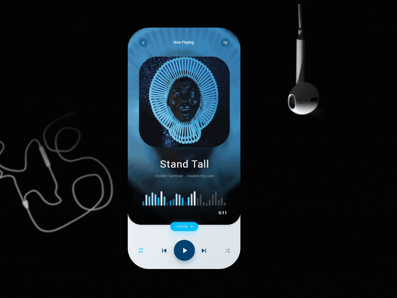 Music Player • UI Design Prototype adobexd after effects animated blue cyan design equalizer gif headphones mobile app mobile app design mobile ui music app player ui playlist prototype tap ui ui ux ui design