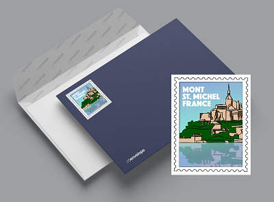 Mont St. Michel Stamp (Dribbble Warmup) adobe illustrator france french graphic design illustration illustrator postage postage stamp stamp travel traveling vector vector art