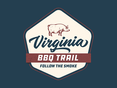 Virginia BBQ Trail Concept Logo badge barbecue bbq logo smoke trail virginia