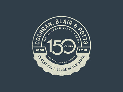 Cochran, Blair & Potts Anniversary Concept Mark anniversary badge belton circle commemorative illustration logo patch store texas