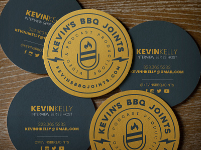 Kevin's BBQ Joints Business Card Concept badge badge logo barbecue bbq design electric illustration logo microphone patch podcast podcast art podcast logo