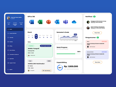 Academic Dashboard Design academic app dashboard design grade indonesia minimal prototype schedule ui uidesign uiux ux web website