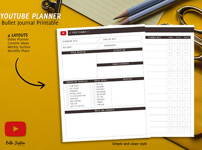 Youtube Content Planner Printable bullet journal design graphic design planner product design
