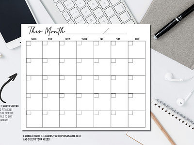 Simple Minimalist Monthly Spread for Creative Market design illustration indesign printable template