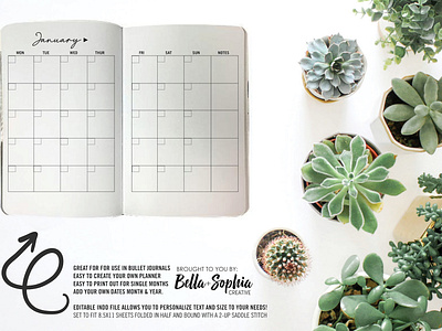 Simple Minimalist Monthly 2-UP for Creative Market design indesign journals planner printable product design template